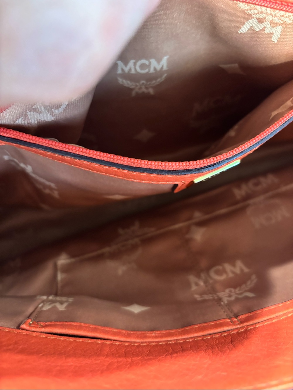 Vintage MCM Coral-Orange Leather Shoulder Satchel with Gold Hardware - Picture 9 of 16